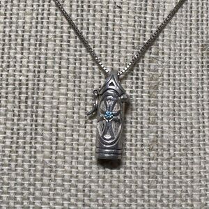 Vintage Sterling Silver Cylinder Prayer Box Charm Pendant Blue Topaz Accents